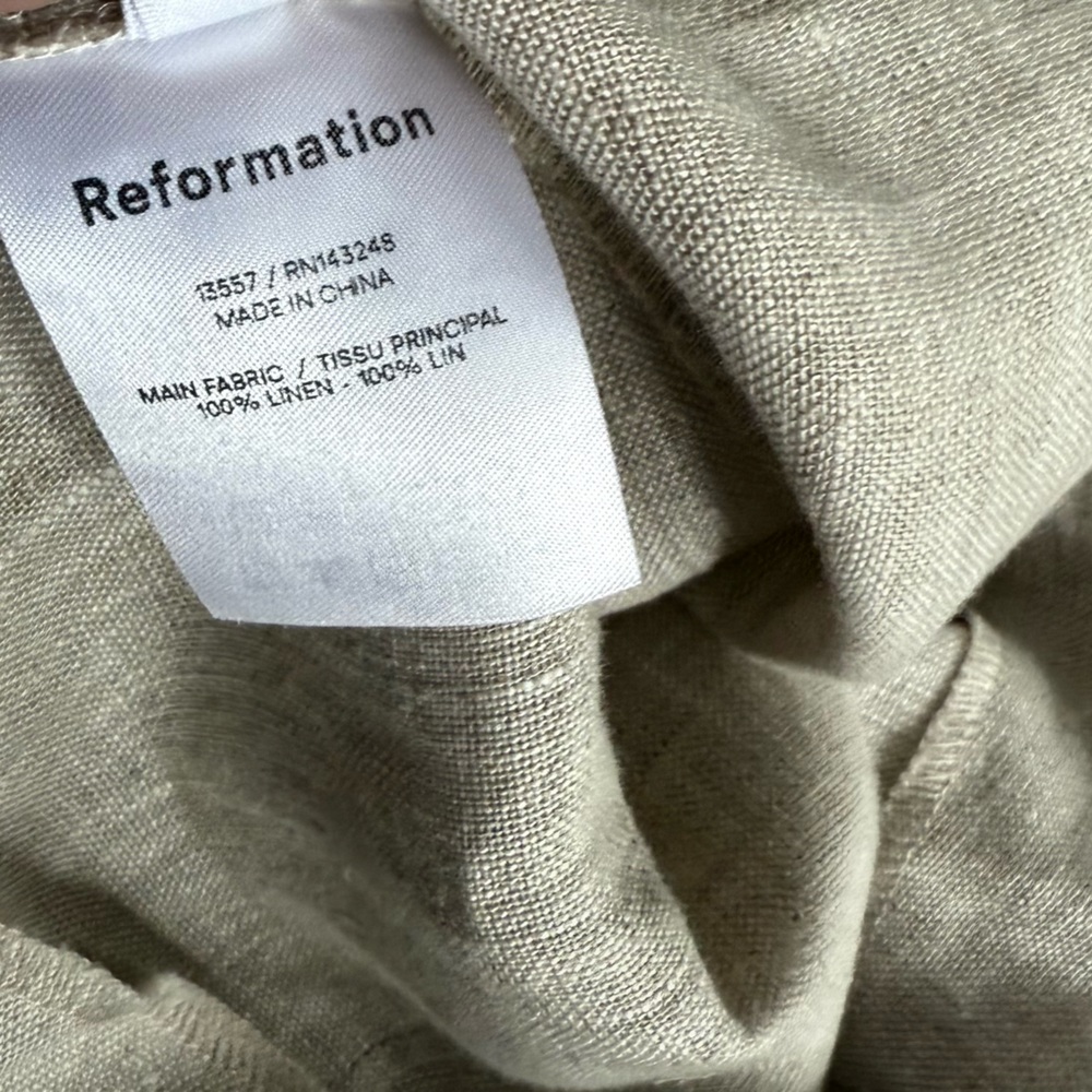 Reformation Huntington Open Back Linen Jumpsuit 12 Oatmeal Wide Leg Lace Up - Picture 10 of 16